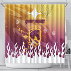 Personalized Brisbane Broncos Shower Curtain Y2K Grunge Aesthetic With Cyber Flames and Starburst Graphics