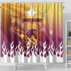 Personalized Brisbane Broncos Shower Curtain Y2K Grunge Aesthetic With Cyber Flames and Starburst Graphics