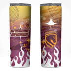 Personalized Brisbane Broncos Skinny Tumbler Y2K Grunge Aesthetic With Cyber Flames and Starburst Graphics