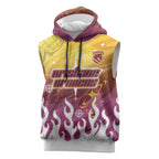 Personalized Brisbane Broncos Sleeveless Hoodie Y2K Grunge Aesthetic With Cyber Flames and Starburst Graphics