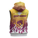 Personalized Brisbane Broncos Sleeveless Hoodie Y2K Grunge Aesthetic With Cyber Flames and Starburst Graphics