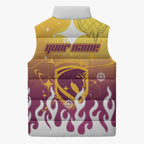 Personalized Brisbane Broncos Sleeveless Puffer Jacket Y2K Grunge Aesthetic With Cyber Flames and Starburst Graphics