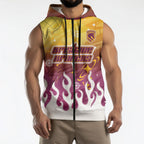 Personalized Brisbane Broncos Sleeveless Zip Hoodie Y2K Grunge Aesthetic With Cyber Flames and Starburst Graphics
