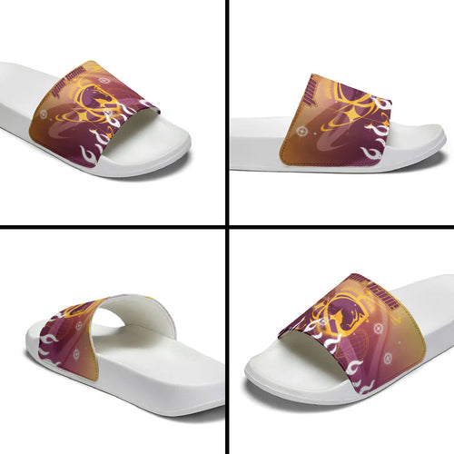 Personalized Brisbane Broncos Slide Sandals Y2K Grunge Aesthetic With Cyber Flames and Starburst Graphics