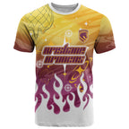 Personalized Brisbane Broncos T Shirt Y2K Grunge Aesthetic With Cyber Flames and Starburst Graphics