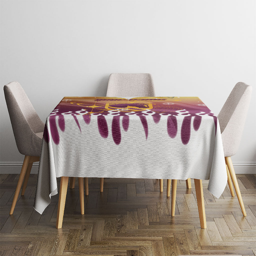Personalized Brisbane Broncos Tablecloth Y2K Grunge Aesthetic With Cyber Flames and Starburst Graphics