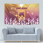 Personalized Brisbane Broncos Tapestry Y2K Grunge Aesthetic With Cyber Flames and Starburst Graphics