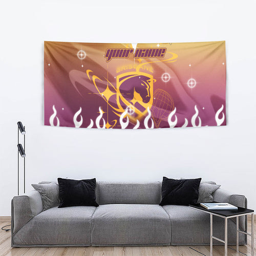 Personalized Brisbane Broncos Tapestry Y2K Grunge Aesthetic With Cyber Flames and Starburst Graphics