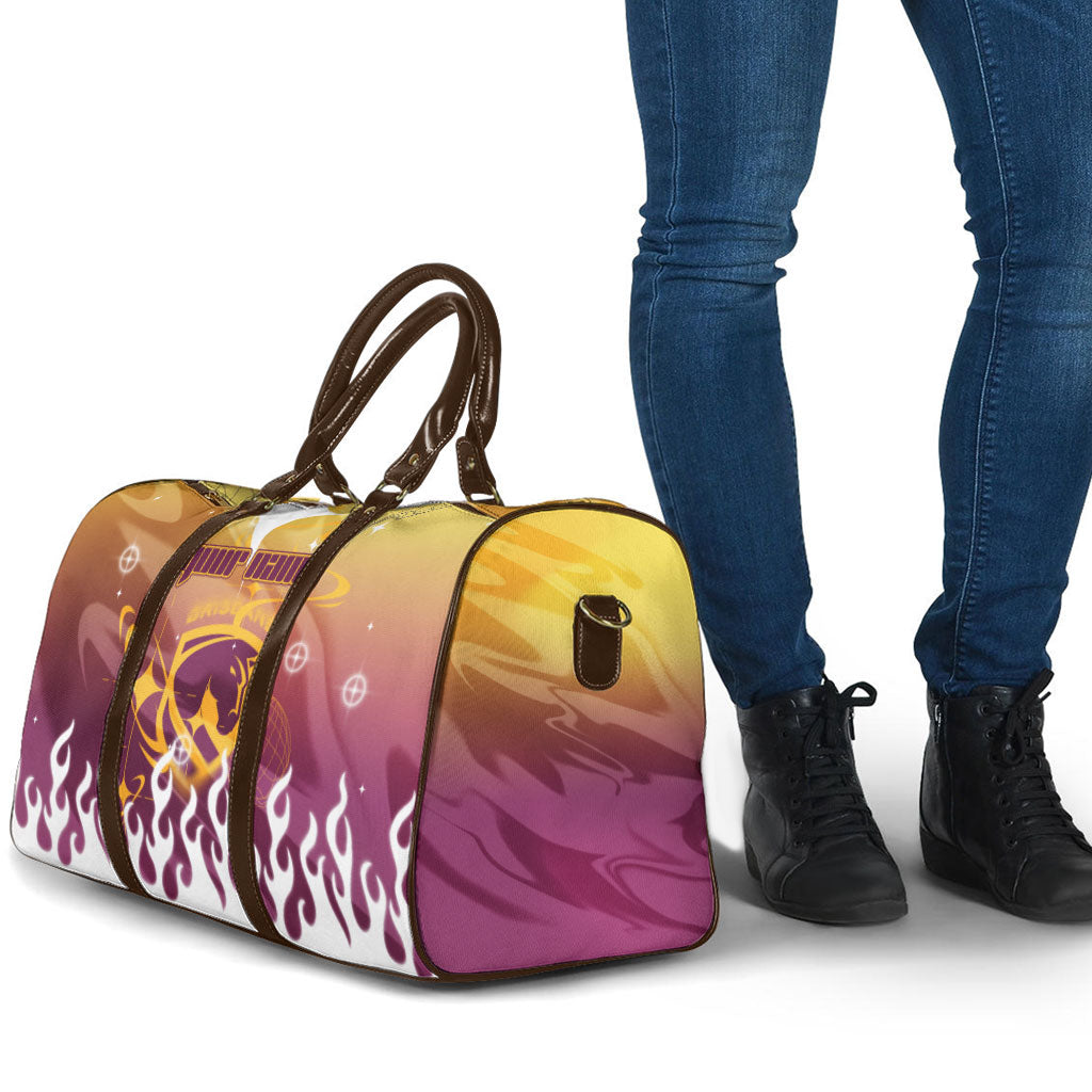 Personalized Brisbane Broncos Travel Bag Y2K Grunge Aesthetic With Cyber Flames and Starburst Graphics