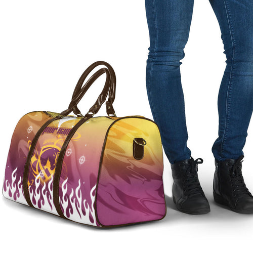 Personalized Brisbane Broncos Travel Bag Y2K Grunge Aesthetic With Cyber Flames and Starburst Graphics