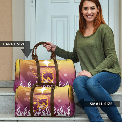 Personalized Brisbane Broncos Travel Bag Y2K Grunge Aesthetic With Cyber Flames and Starburst Graphics
