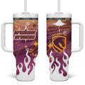 Personalized Brisbane Broncos Tumbler With Handle Y2K Grunge Aesthetic With Cyber Flames and Starburst Graphics