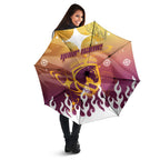 Personalized Brisbane Broncos Umbrella Y2K Grunge Aesthetic With Cyber Flames and Starburst Graphics