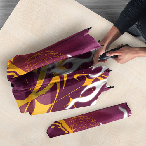 Personalized Brisbane Broncos Umbrella Y2K Grunge Aesthetic With Cyber Flames and Starburst Graphics