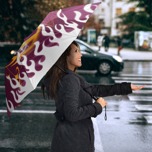 Personalized Brisbane Broncos Umbrella Y2K Grunge Aesthetic With Cyber Flames and Starburst Graphics