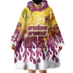 Personalized Brisbane Broncos Wearable Blanket Hoodie Y2K Grunge Aesthetic With Cyber Flames and Starburst Graphics