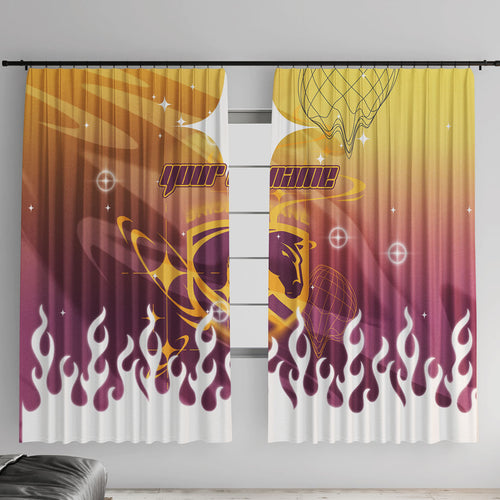 Personalized Brisbane Broncos Window Curtain Y2K Grunge Aesthetic With Cyber Flames and Starburst Graphics