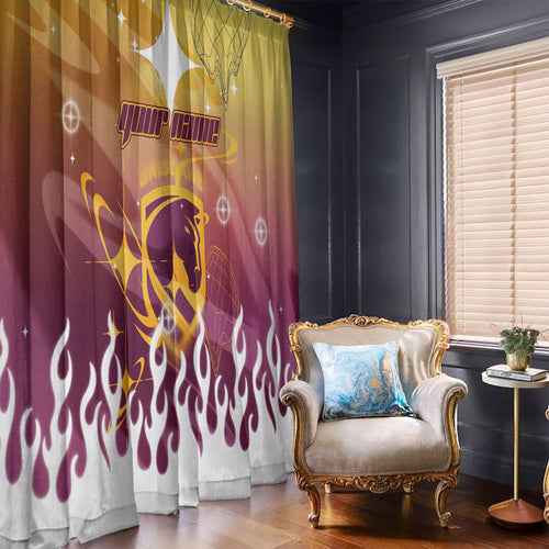 Personalized Brisbane Broncos Window Curtain Y2K Grunge Aesthetic With Cyber Flames and Starburst Graphics