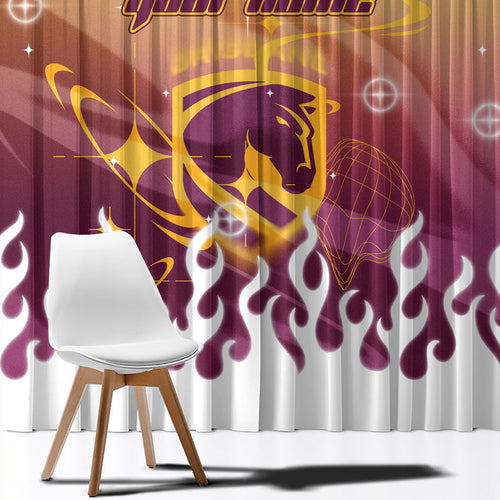 Personalized Brisbane Broncos Window Curtain Y2K Grunge Aesthetic With Cyber Flames and Starburst Graphics
