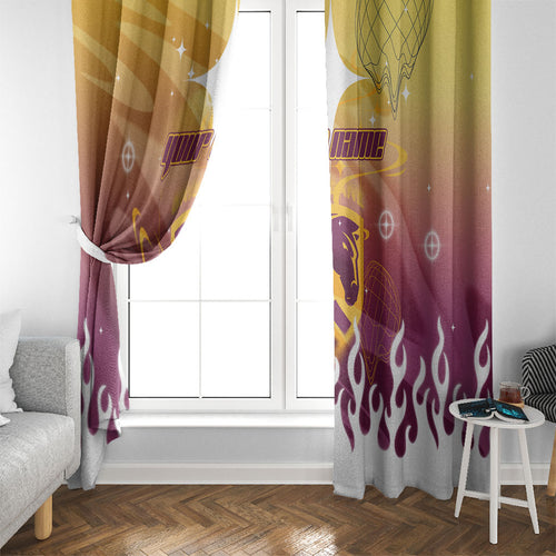 Personalized Brisbane Broncos Window Curtain Y2K Grunge Aesthetic With Cyber Flames and Starburst Graphics