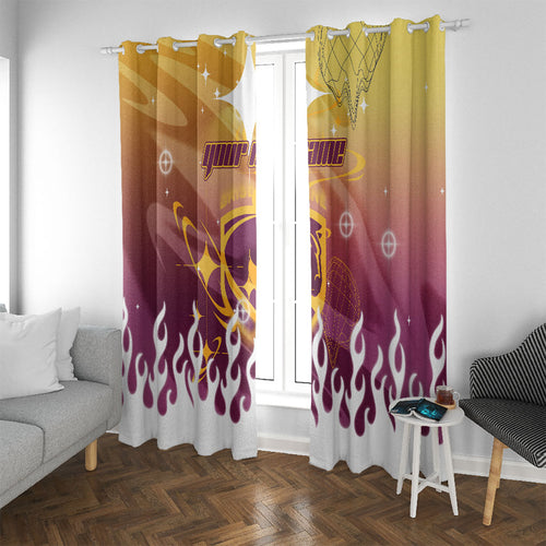 Personalized Brisbane Broncos Window Curtain Y2K Grunge Aesthetic With Cyber Flames and Starburst Graphics