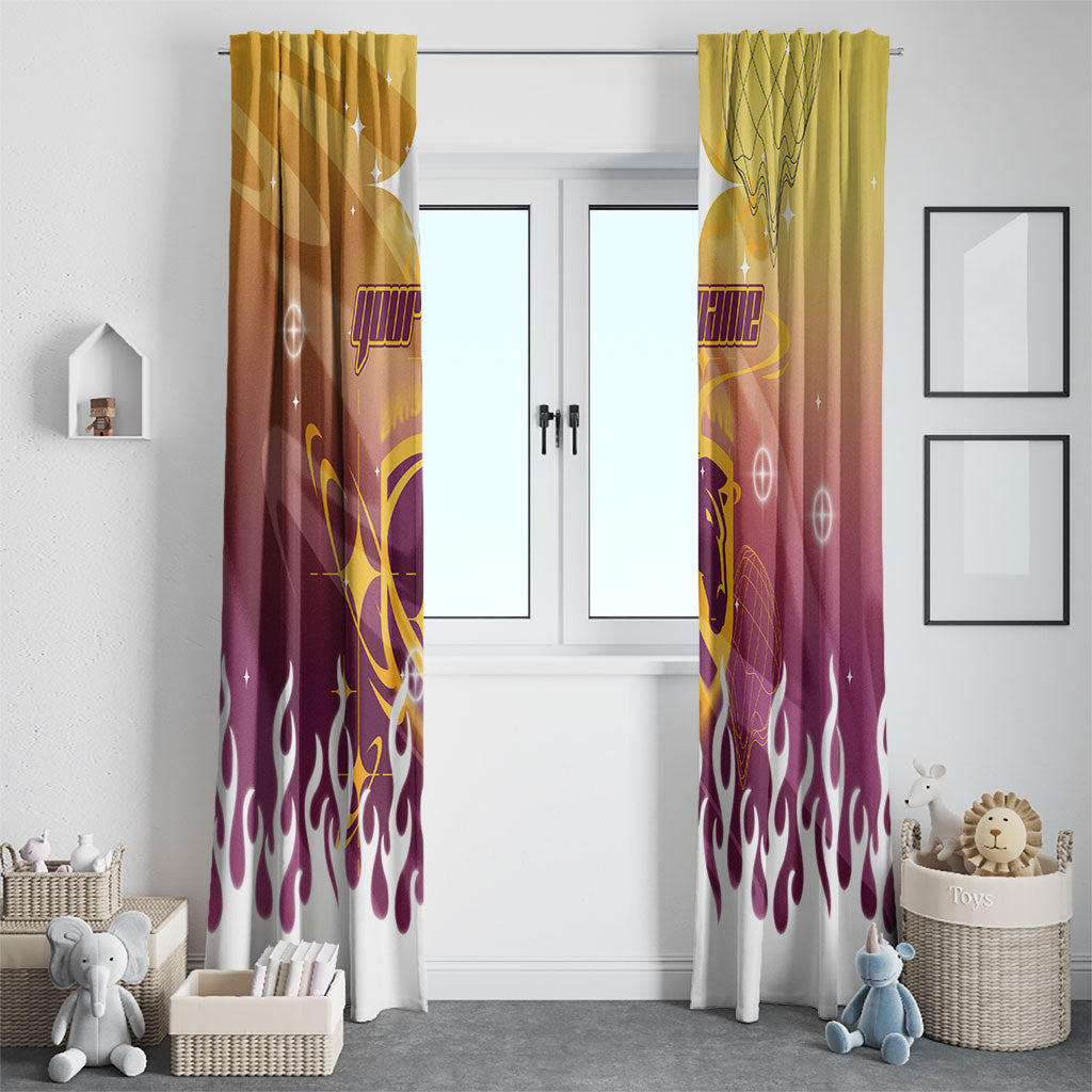 Personalized Brisbane Broncos Window Curtain Y2K Grunge Aesthetic With Cyber Flames and Starburst Graphics