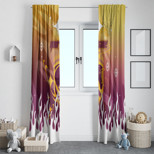Personalized Brisbane Broncos Window Curtain Y2K Grunge Aesthetic With Cyber Flames and Starburst Graphics