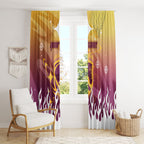 Personalized Brisbane Broncos Window Curtain Y2K Grunge Aesthetic With Cyber Flames and Starburst Graphics