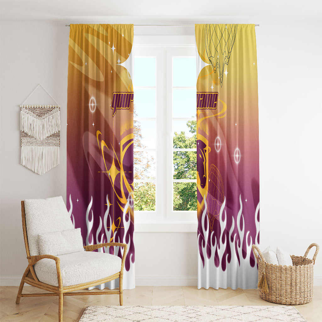 Personalized Brisbane Broncos Window Curtain Y2K Grunge Aesthetic With Cyber Flames and Starburst Graphics
