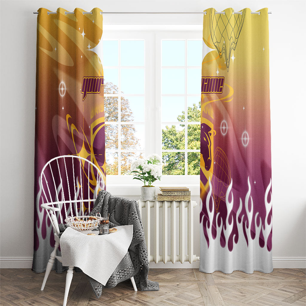 Personalized Brisbane Broncos Window Curtain Y2K Grunge Aesthetic With Cyber Flames and Starburst Graphics