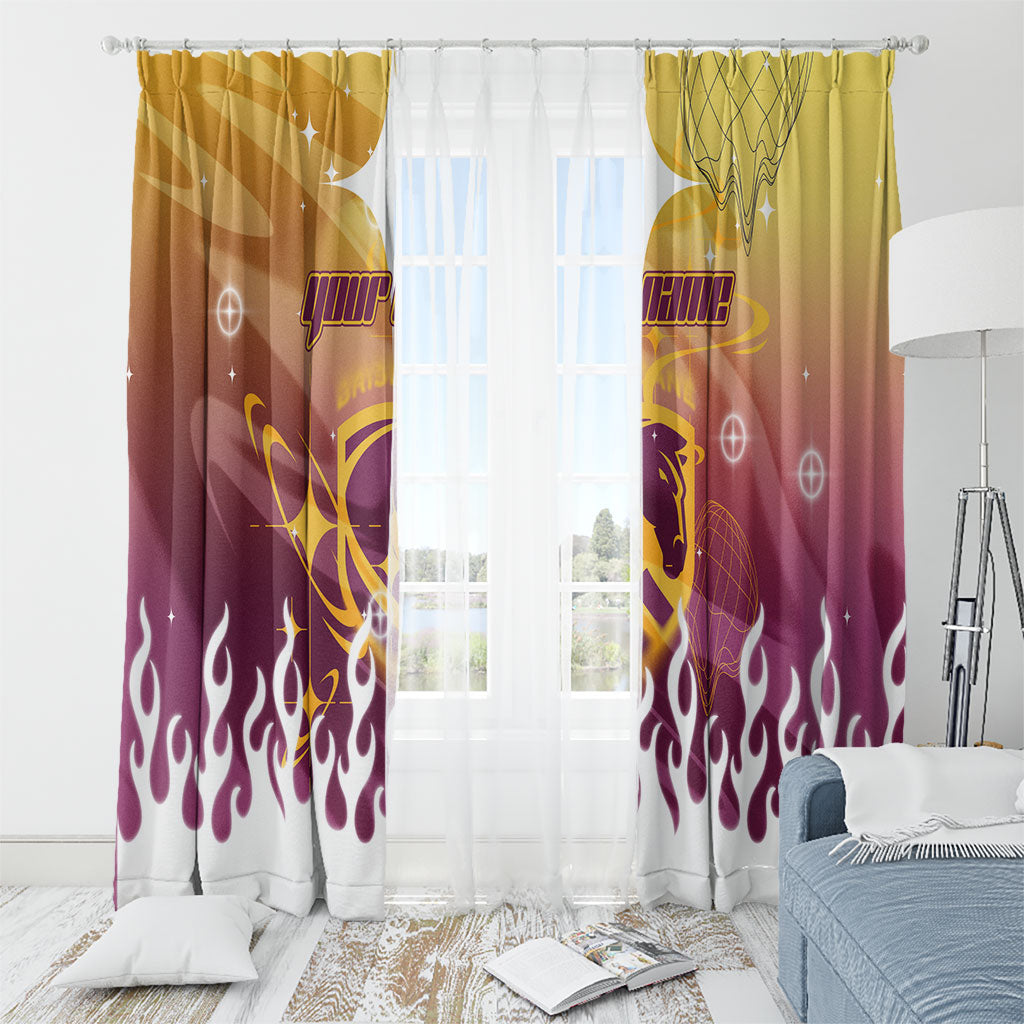 Personalized Brisbane Broncos Window Curtain Y2K Grunge Aesthetic With Cyber Flames and Starburst Graphics