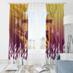 Personalized Brisbane Broncos Window Curtain Y2K Grunge Aesthetic With Cyber Flames and Starburst Graphics