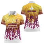 Personalized Brisbane Broncos Women Polo Shirt Y2K Grunge Aesthetic With Cyber Flames and Starburst Graphics