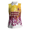 Personalized Brisbane Broncos Women Sleeveless Polo Shirt Y2K Grunge Aesthetic With Cyber Flames and Starburst Graphics
