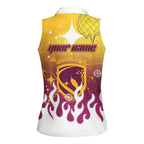 Personalized Brisbane Broncos Women Sleeveless Polo Shirt Y2K Grunge Aesthetic With Cyber Flames and Starburst Graphics