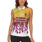 Personalized Brisbane Broncos Women Sleeveless Polo Shirt Y2K Grunge Aesthetic With Cyber Flames and Starburst Graphics