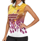 Personalized Brisbane Broncos Women Sleeveless Polo Shirt Y2K Grunge Aesthetic With Cyber Flames and Starburst Graphics
