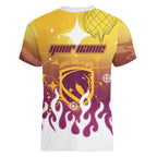 Personalized Brisbane Broncos Women V-Neck T-Shirt Y2K Grunge Aesthetic With Cyber Flames and Starburst Graphics