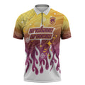 Personalized Brisbane Broncos Zipper Polo Shirt Y2K Grunge Aesthetic With Cyber Flames and Starburst Graphics