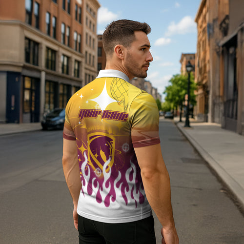 Personalized Brisbane Broncos Zipper Polo Shirt Y2K Grunge Aesthetic With Cyber Flames and Starburst Graphics