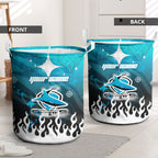Personalized Cronulla-Sutherland Sharks Laundry Basket Y2K Grunge Aesthetic With Cyber Flames and Starburst Graphics