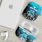 Personalized Cronulla-Sutherland Sharks AirPods Case Y2K Grunge Aesthetic With Cyber Flames and Starburst Graphics