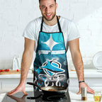 Personalized Cronulla-Sutherland Sharks Apron Y2K Grunge Aesthetic With Cyber Flames and Starburst Graphics