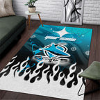 Personalized Cronulla-Sutherland Sharks Area Rug Y2K Grunge Aesthetic With Cyber Flames and Starburst Graphics
