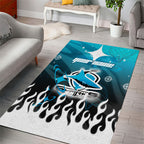 Personalized Cronulla-Sutherland Sharks Area Rug Y2K Grunge Aesthetic With Cyber Flames and Starburst Graphics
