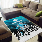 Personalized Cronulla-Sutherland Sharks Area Rug Y2K Grunge Aesthetic With Cyber Flames and Starburst Graphics