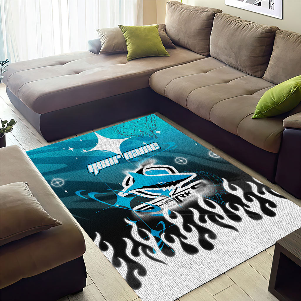 Personalized Cronulla-Sutherland Sharks Area Rug Y2K Grunge Aesthetic With Cyber Flames and Starburst Graphics