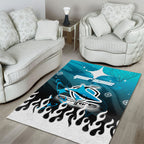 Personalized Cronulla-Sutherland Sharks Area Rug Y2K Grunge Aesthetic With Cyber Flames and Starburst Graphics