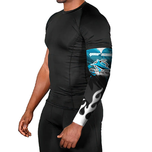 Personalized Cronulla-Sutherland Sharks Arm Sleeves Y2K Grunge Aesthetic With Cyber Flames and Starburst Graphics