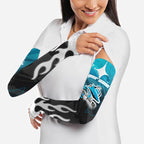 Personalized Cronulla-Sutherland Sharks Arm Sleeves Y2K Grunge Aesthetic With Cyber Flames and Starburst Graphics